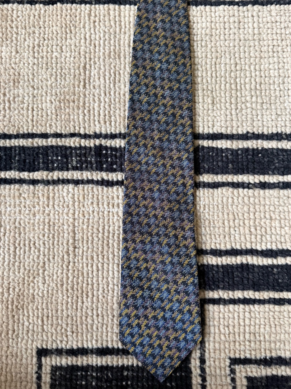 Missoni Blue and Tan Houndstooth Silk Tie